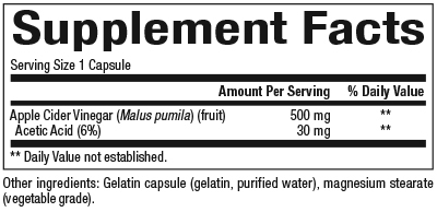 Apple Cider Vinegar 500 mg Supplement Facts Label