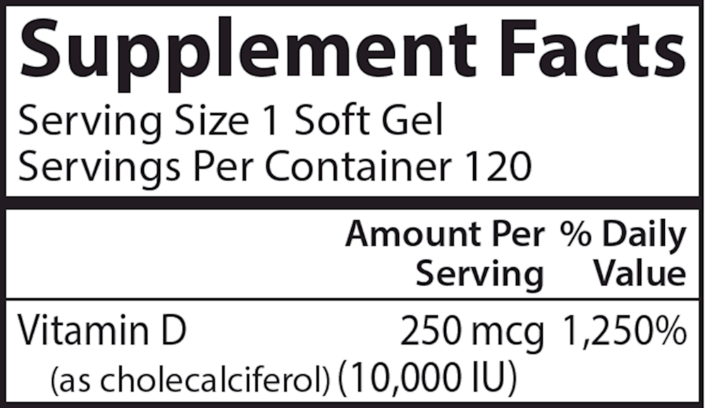 Vitamin D3 10000 IU Supplement Facts Label