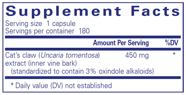Cat's Claw 90 Count Supplement Facts Label