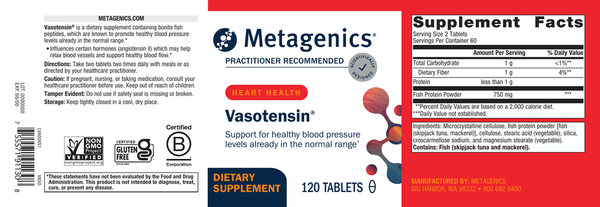 Vasotensin Supplement Facts Label