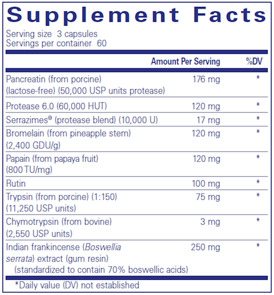 Systemic Enzyme Complex Supplement Facts Label