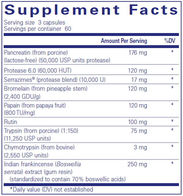 Systemic Enzyme Complex Supplement Facts Label