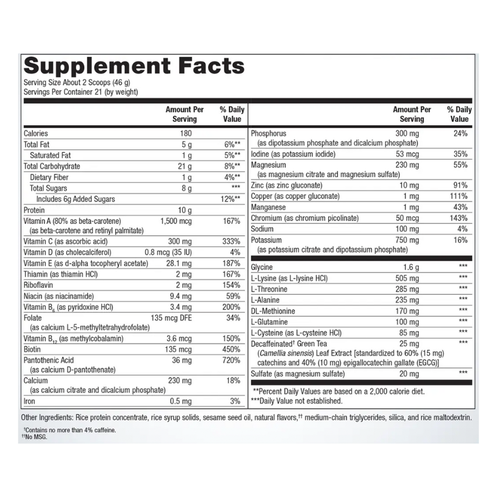 UltraClear PLUS pH Pineapple Banana Supplement Facts Label
