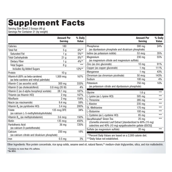 UltraClear PLUS pH Pineapple Banana Supplement Facts Label