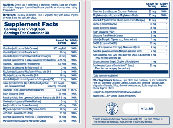 Liposomal Women's 50+ MultiVitamin Supplement Facts Label
