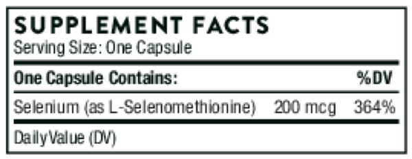 Selenium 200 mcg Supplement Facts Label