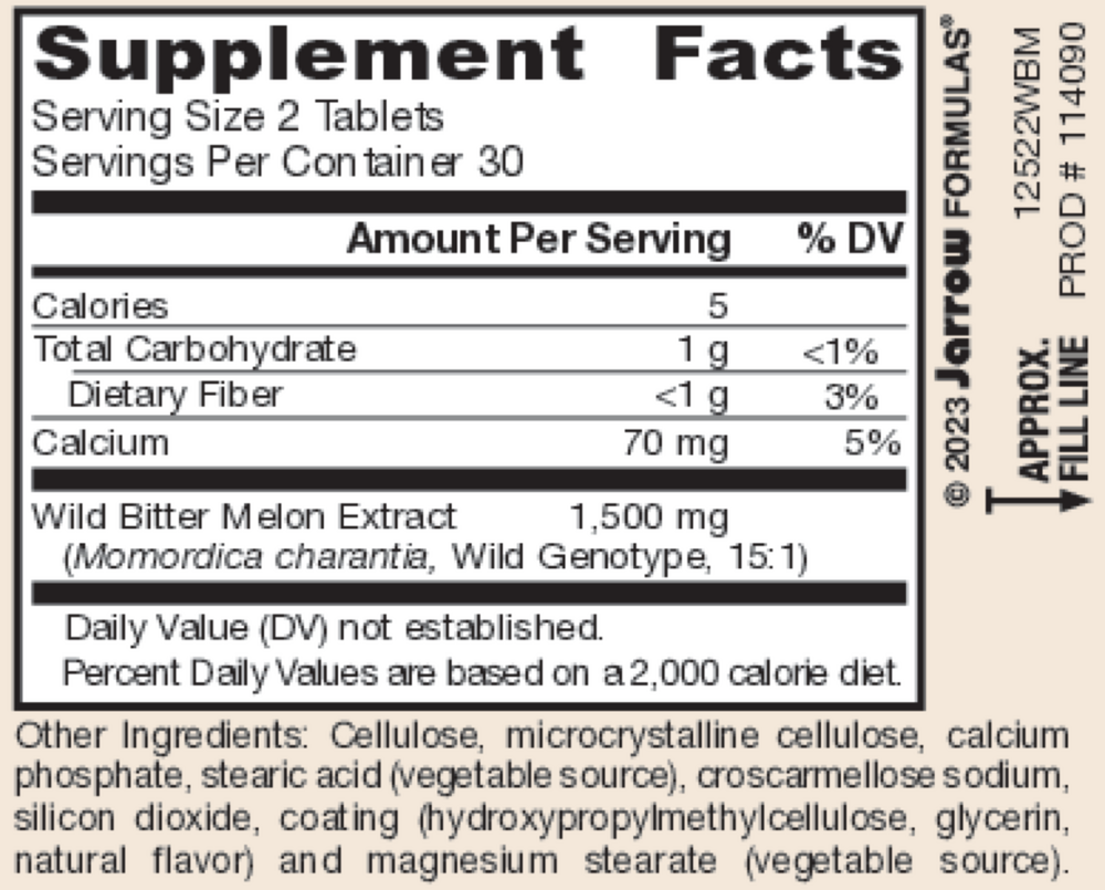 Wild Bitter Melon Extract 750mg Supplement Facts Label