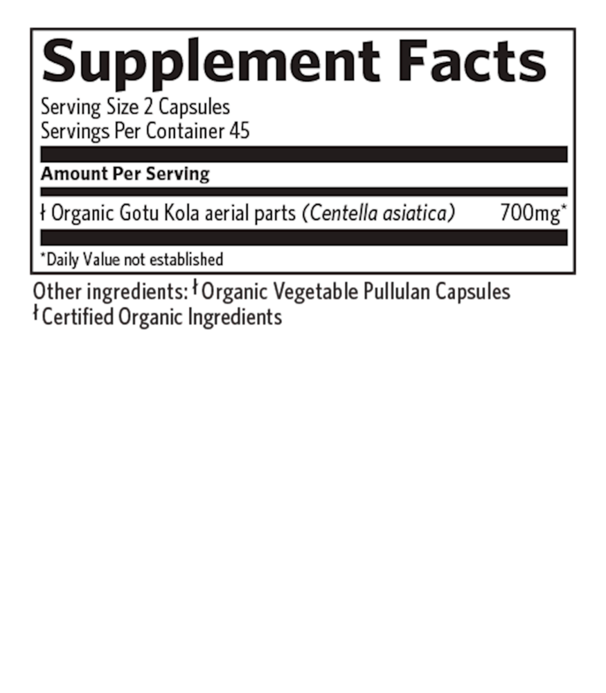 Gotu Kola Supplement Facts Label