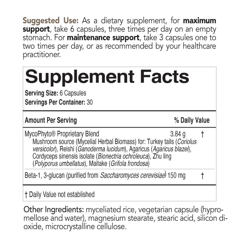 MycoPhyto Complex Supplement Facts Label