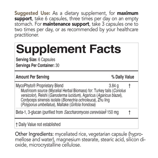 MycoPhyto Complex Supplement Facts Label