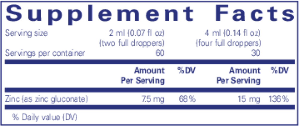 Zinc Liquid Supplement Facts Label