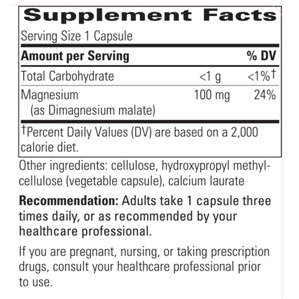 Magnesium Malate Supplement Facts Label