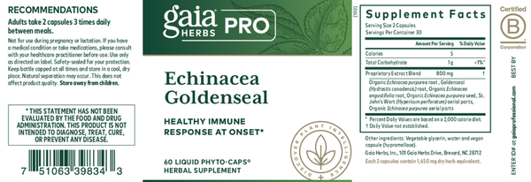 Echinacea Goldenseal Capsules Supplement Facts Label