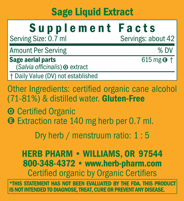 Sage/Salvia Officinalis Supplement Facts Label