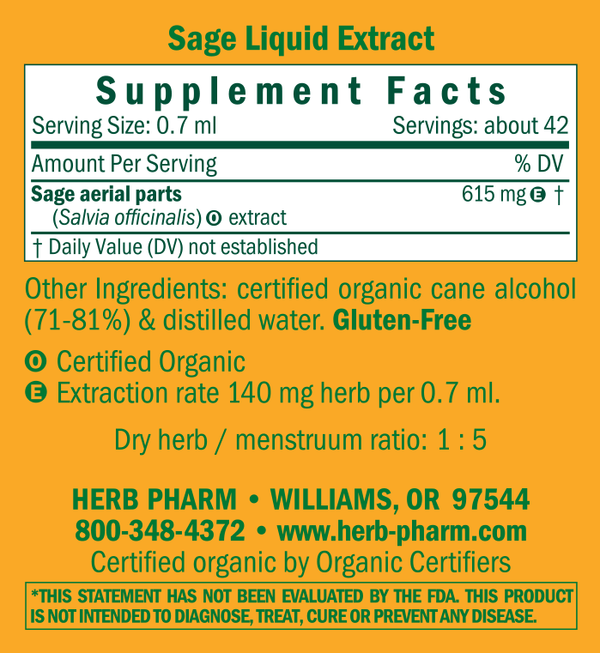 Sage/Salvia Officinalis Supplement Facts Label