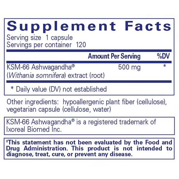 Ashwagandha Supplement Facts Label