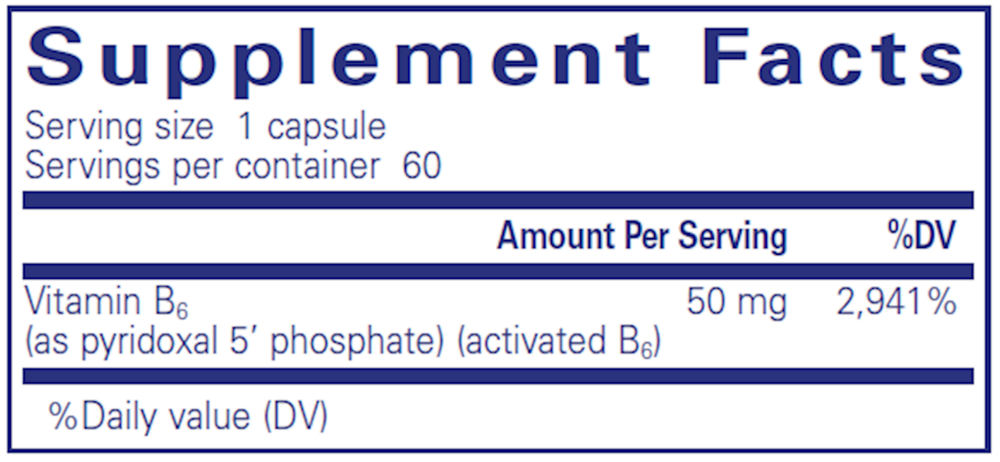P5P 50 (activated B6) 180ct Supplement Facts Label