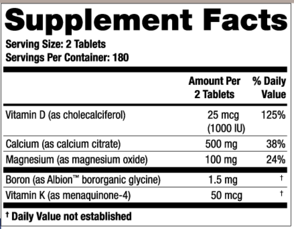 Prosteon Bone Health Supplement Supplement Facts Label