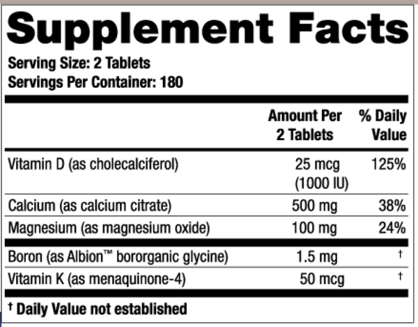 Prosteon Bone Health Supplement Supplement Facts Label