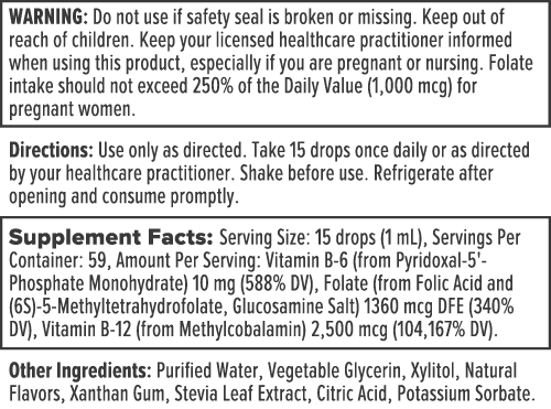 Methyl Factors Supplement Facts Label