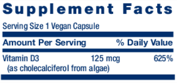 Vegan Vitamin D3 Supplement Facts Label