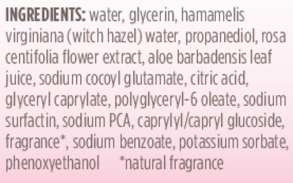 Toner Calming Witch Hazel & Rose Supplement Facts Label