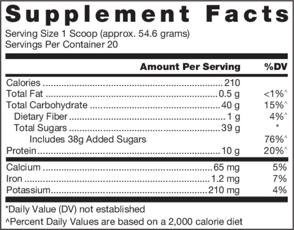 Klean Recovery Supplement Facts Label