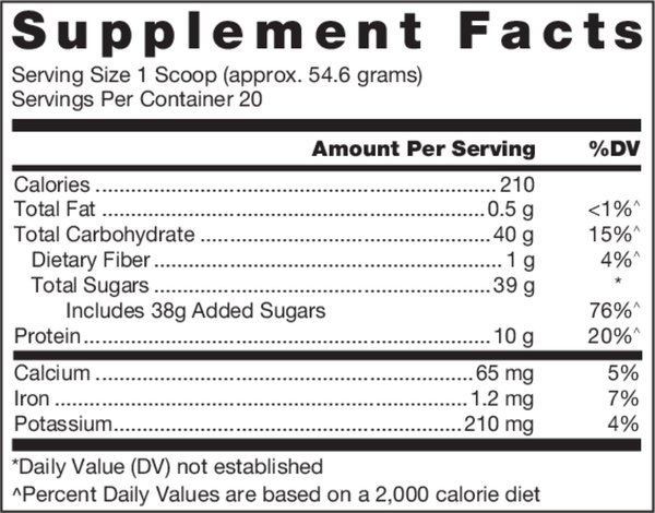 Klean Recovery Supplement Facts Label