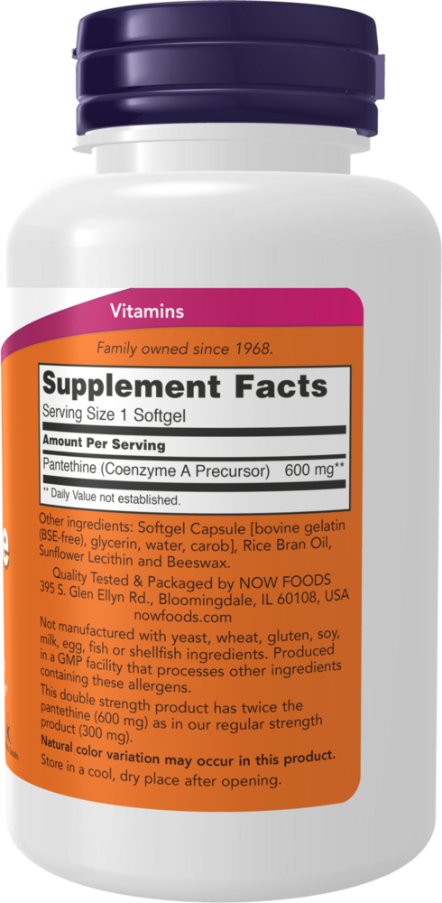 Pantethine 600 mg Supplement Facts Label
