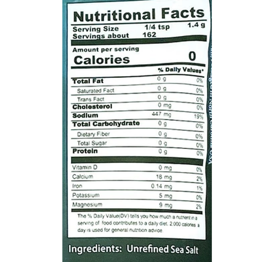 Makai Pure Celtic Sea Salt Supplement Facts Label
