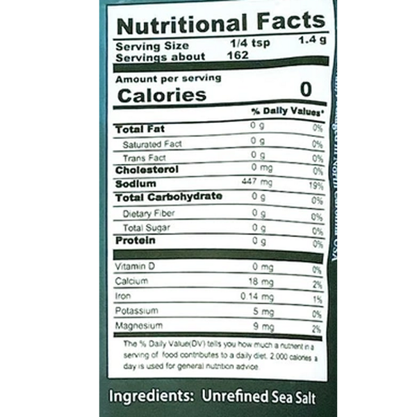 Makai Pure Celtic Sea Salt Supplement Facts Label