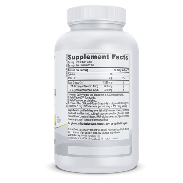 ProOmega Soft Gels Lemon 120 Count Supplement Facts Label