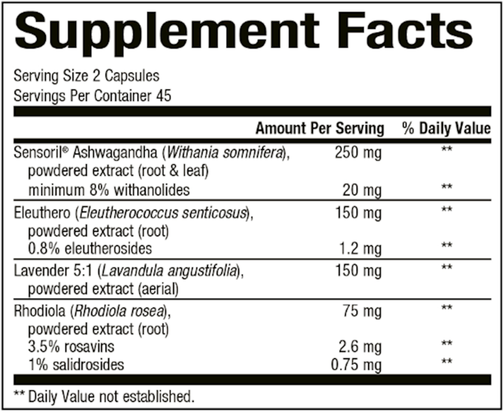 Sereni-Pro Supplement Facts Label