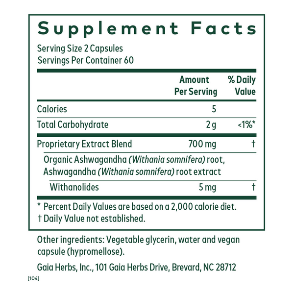 Ashwagandha 700 Supplement Facts Label
