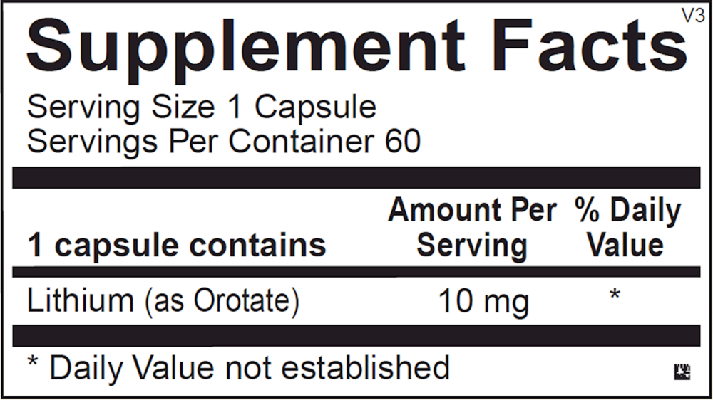 Lithium Orotate Supplement Facts Label