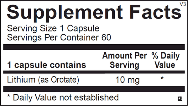 Lithium Orotate Supplement Facts Label