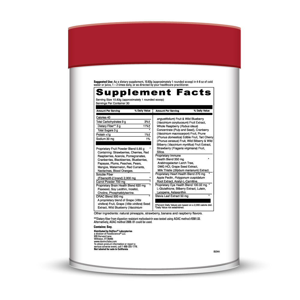 Spectra Reds Supplement Facts Label