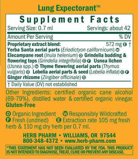 Lung Expectorant Supplement Facts Label