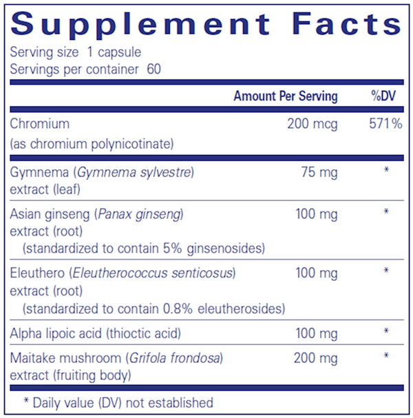 Glucose Support Formula Supplement Facts Label