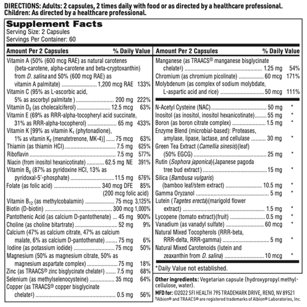 Core Multi Supplement Facts Label