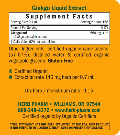 Ginkgo Supplement Facts Label