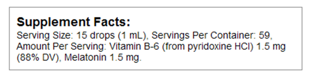 Liposomal Melatonin Drops Supplement Facts Label