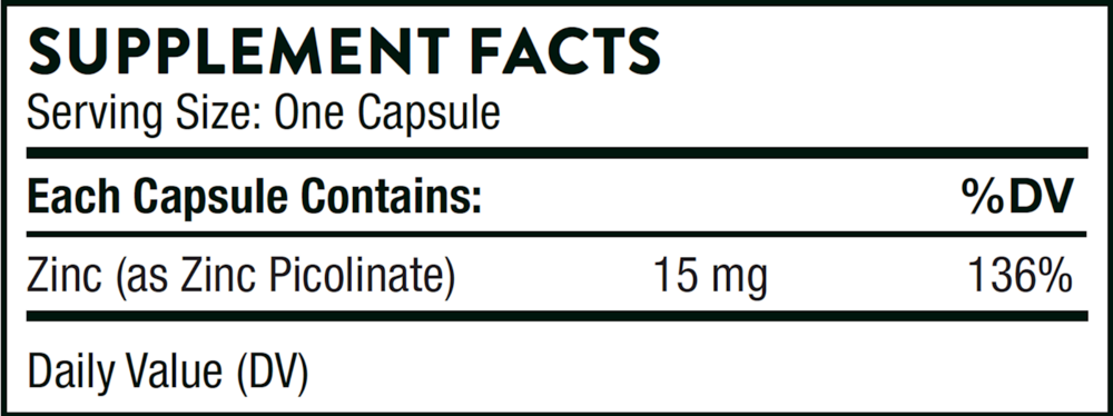 Zinc Picolinate 15 mg Supplement Facts Label