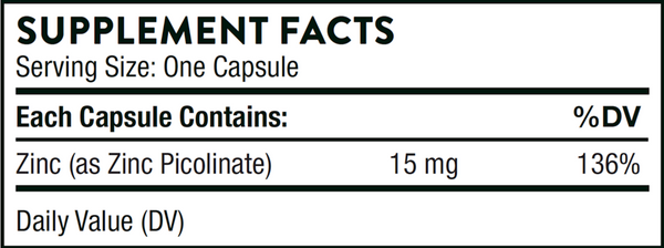 Zinc Picolinate 15 mg Supplement Facts Label
