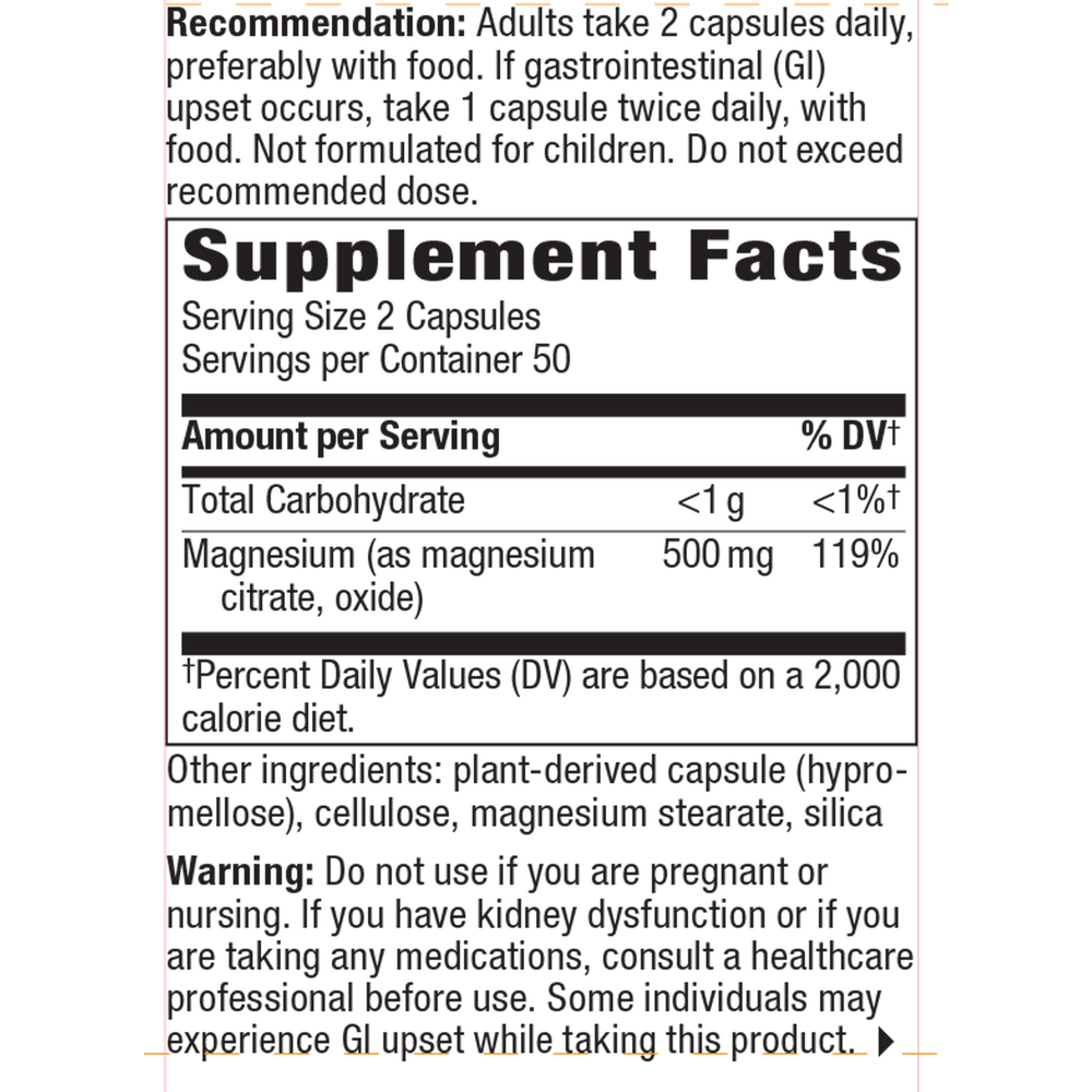 Magnesium Citrate Complex Supplement Facts Label