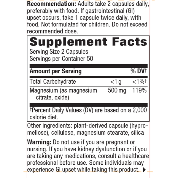 Magnesium Citrate Complex Supplement Facts Label