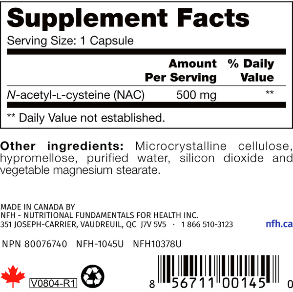 NAC SAP Supplement Facts Label