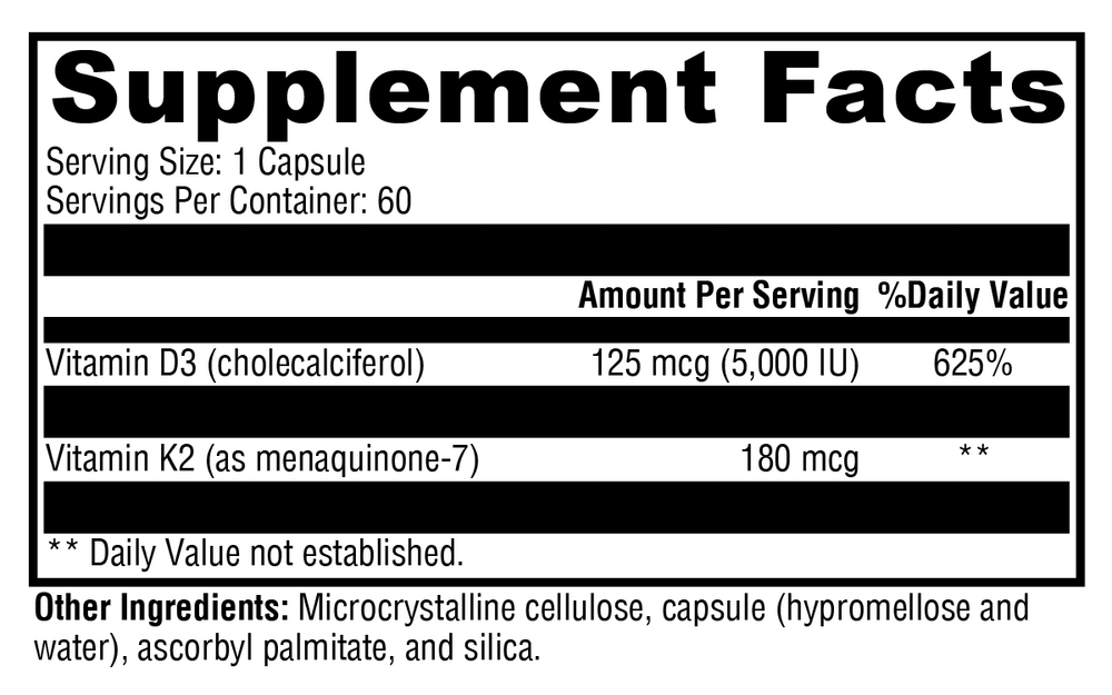 K2-D3 Max Supplement Facts Label