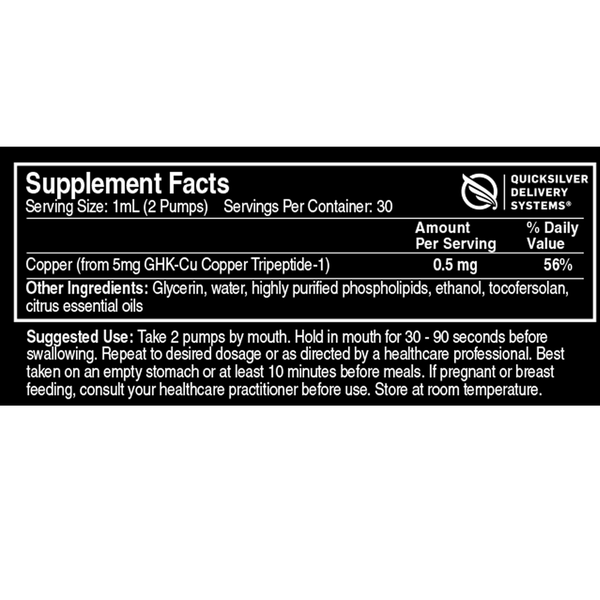 Liposomal Copper GHK Supplement Facts Label