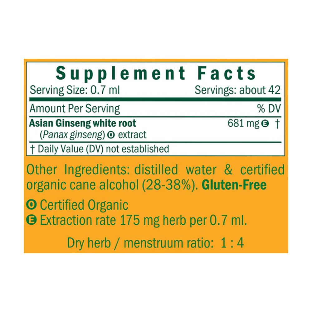 Asian Ginseng/Panax Ginseng Supplement Facts Label